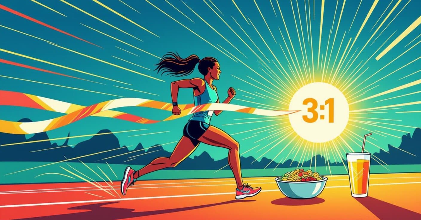 フィニッシュ後の燃料：3:1の炭水化物-タンパク質で翌日また歩けるように